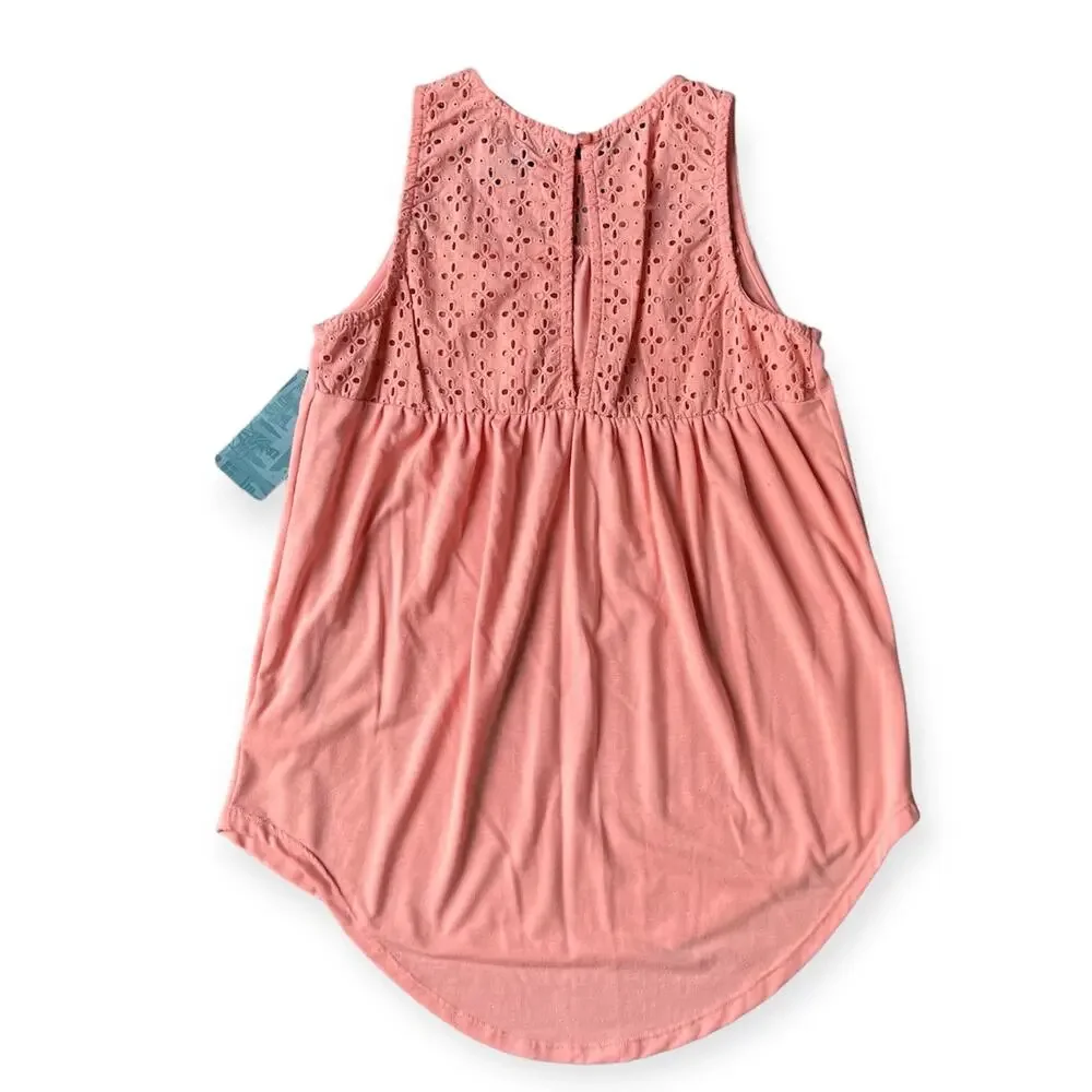 NEW NWT Girls L 10-12 Old Navy Sleeveless Peach Pink Tunic Cutout Lace Blouse